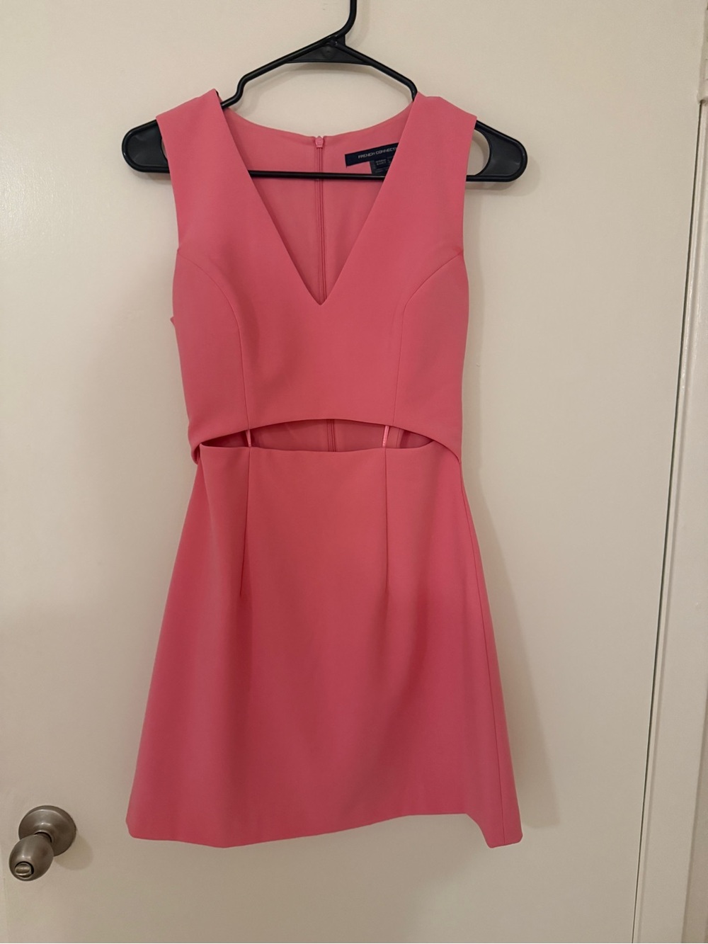 French Connection Pink V-Neck Mini Dress with Waist Cutout